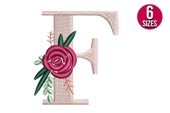 Floral Alphabet F Letter for Holiday Embroidery