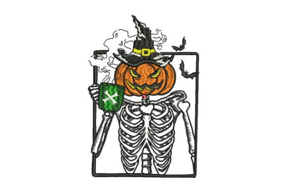 Skeleton Coffee Lover Pumpkin Head